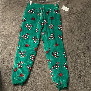 Festive Green Pajama Pants with Candy Cane Print md